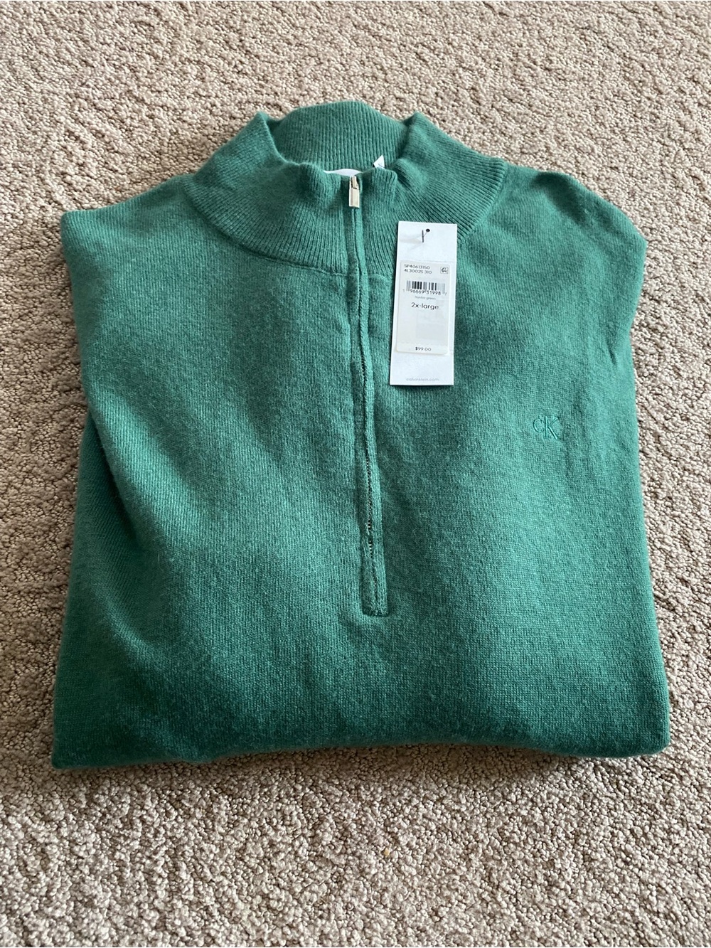 Calvin Klein Green Half-Zip Turtleneck Sweater